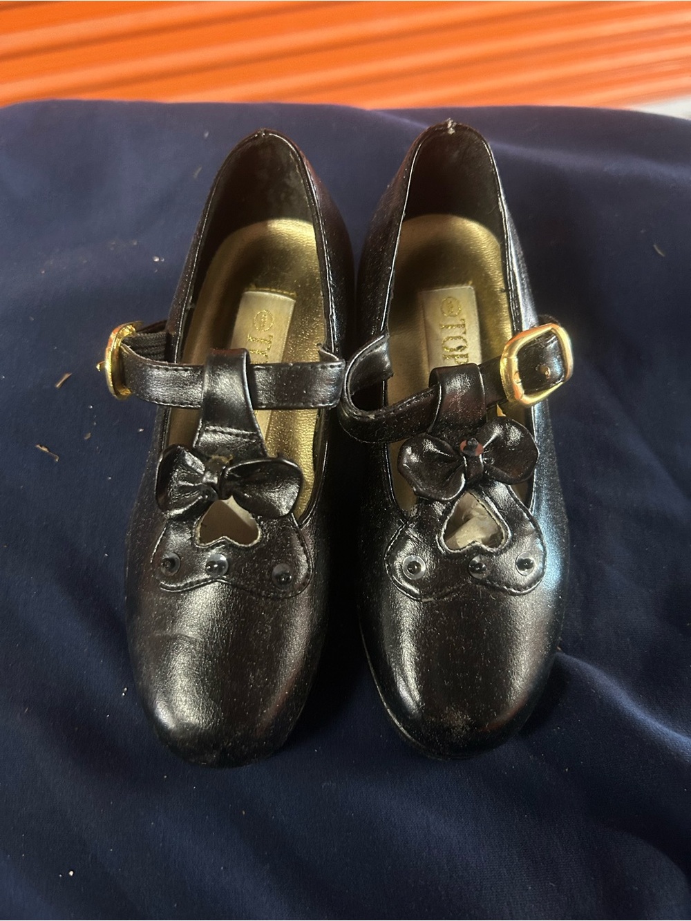 Vintage Girls Black Bow Mary Jane Dress Shoes